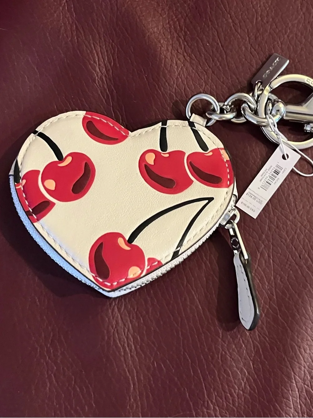 COACH Heart Cherry Zip Keychain Coin Pouch - New With Tags!!!! - Picture 2 of 4